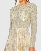 Ivory High Neck Long Sleeve A Line Mini Dress